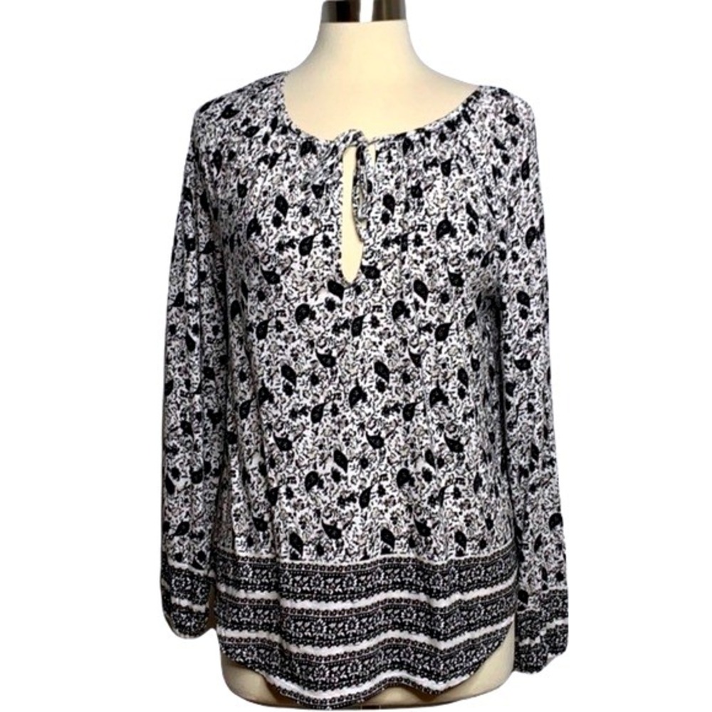Lucky Brand Womens Long Sleeve Printed Boho Peasant Blouse Shirt‎ Top Size Large